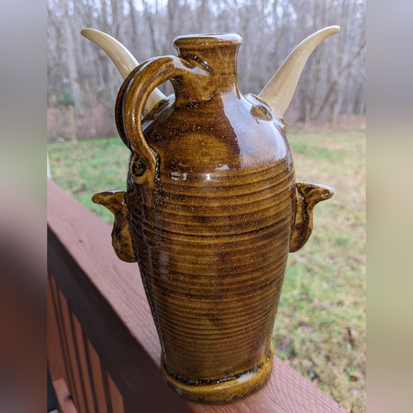 OOAK VTG SIGNED LARGE VERY DETAILED POTTERY JUG SCULPTURE 10.5"x6" - Picture 13 of 14